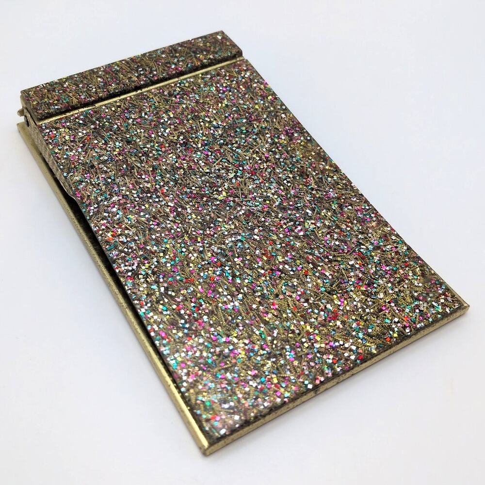 VTG Park Sherman MCM 60s Glitter Confetti Gold Tone Metal Desktop Notepad Holder